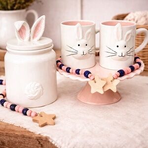 Magenta Large Bunny Ear Canister tail and‎ 2 Easter Bunny Mugs
